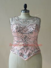 Dynamic Pink Scoop Lace Up Beading and Appliques Quinceanera Gown Sleeveless