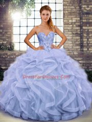 Smart Sleeveless Tulle Floor Length Lace Up Sweet 16 Quinceanera Dress in Lavender with Beading and Ruffles