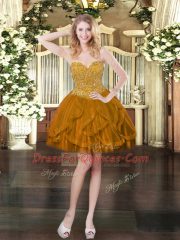 Traditional Mini Length Ball Gowns Sleeveless Brown Prom Gown Lace Up