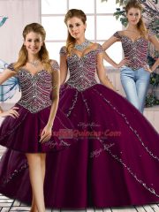 Cap Sleeves Brush Train Lace Up Beading Sweet 16 Quinceanera Dress