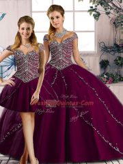 Cap Sleeves Brush Train Lace Up Beading Sweet 16 Quinceanera Dress