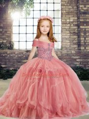 Sleeveless Beading Lace Up Girls Pageant Dresses