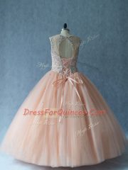Scoop Sleeveless Tulle Quince Ball Gowns Beading Lace Up