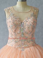 Scoop Sleeveless Tulle Quince Ball Gowns Beading Lace Up