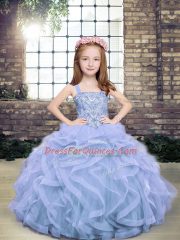 Beautiful Light Blue Sleeveless Tulle Lace Up Pageant Dress for Girls for Party and Military Ball and Wedding Party