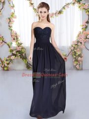 Glamorous Sweetheart Sleeveless Vestidos de Damas Floor Length Beading and Lace Navy Blue Chiffon