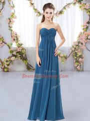 Dynamic Teal Empire Ruching Dama Dress for Quinceanera Zipper Chiffon Sleeveless Floor Length