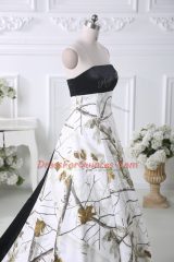 High Quality Brush Train A-line Evening Dress White Off The Shoulder Printed Sleeveless