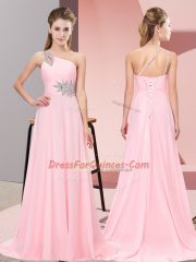 Inexpensive Baby Pink Scoop Neckline Beading Dress for Prom Sleeveless Side Zipper