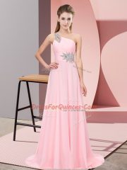 Inexpensive Baby Pink Scoop Neckline Beading Dress for Prom Sleeveless Side Zipper