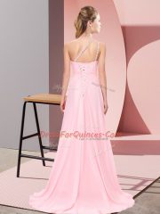 Inexpensive Baby Pink Scoop Neckline Beading Dress for Prom Sleeveless Side Zipper