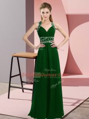 Dark Green Backless Straps Beading Prom Gown Chiffon Sleeveless