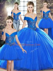 Latest Royal Blue Ball Gowns Beading Quinceanera Dress Lace Up Organza Sleeveless