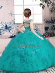 Ball Gowns Kids Pageant Dress Green Off The Shoulder Tulle Sleeveless Floor Length Lace Up