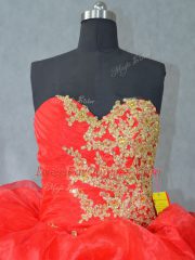 Pretty Red Sleeveless Floor Length Lace and Appliques and Pick Ups Lace Up Sweet 16 Dress