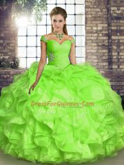 Beauteous Beading and Ruffles Sweet 16 Dress Yellow Green Lace Up Sleeveless Floor Length