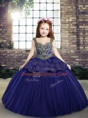 Perfect Purple Straps Lace Up Beading and Appliques Pageant Gowns Sleeveless