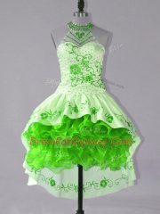 Embroidery and Ruffles Dress for Prom Green Lace Up Sleeveless High Low