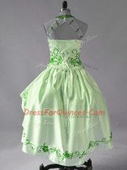 Embroidery and Ruffles Dress for Prom Green Lace Up Sleeveless High Low
