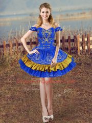 High Quality Blue Ball Gowns Satin Off The Shoulder Sleeveless Embroidery Lace Up Vestidos de Quinceanera