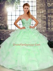 Apple Green Sweet 16 Quinceanera Dress Military Ball with Beading and Ruffles Sweetheart Sleeveless Lace Up