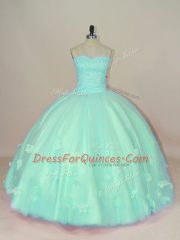 Cheap Apple Green Sleeveless Floor Length Hand Made Flower Lace Up Ball Gown Prom Dress