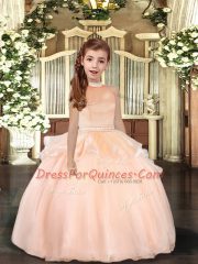 Graceful Peach Sleeveless Beading Floor Length Little Girls Pageant Gowns
