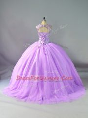 Decent Lavender Lace Up 15 Quinceanera Dress Beading Sleeveless Floor Length