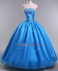 Customized Organza Sleeveless Floor Length 15 Quinceanera Dress and Beading