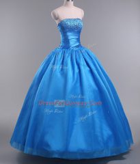 Customized Organza Sleeveless Floor Length 15 Quinceanera Dress and Beading