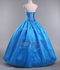 Customized Organza Sleeveless Floor Length 15 Quinceanera Dress and Beading