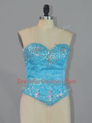Flare Organza Sweetheart Sleeveless Lace Up Embroidery and Ruffles Sweet 16 Dress in Blue