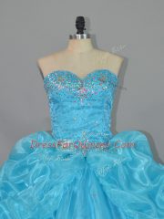 Flare Organza Sweetheart Sleeveless Lace Up Embroidery and Ruffles Sweet 16 Dress in Blue