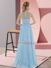 Peach Sleeveless Floor Length Beading Zipper Womens Party Dresses