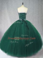 Hot Sale Tulle Sweetheart Sleeveless Lace Up Beading 15th Birthday Dress in Dark Green
