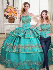 Designer Organza Sleeveless Floor Length Quinceanera Dress and Embroidery and Ruffled Layers
