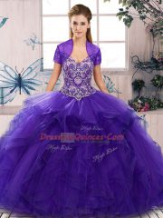 Elegant Purple Lace Up Sweet 16 Dress Beading and Ruffles Sleeveless Floor Length