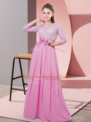 Gorgeous Scoop 3 4 Length Sleeve Side Zipper Dama Dress Rose Pink Chiffon