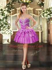 Pretty Beading and Ruffled Layers 15th Birthday Dress Lilac Lace Up Sleeveless Floor Length