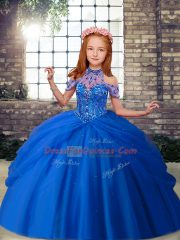 High Quality Blue and Peach Sleeveless Beading Floor Length Little Girl Pageant Gowns
