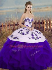 Sweet Sleeveless Embroidery and Ruffles and Bowknot Lace Up Ball Gown Prom Dress
