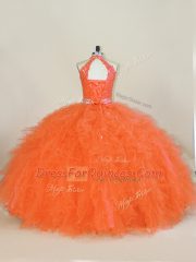 Affordable Floor Length Ball Gowns Sleeveless Orange Ball Gown Prom Dress Lace Up