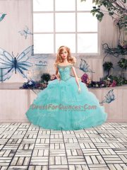 Floor Length Aqua Blue Quinceanera Dress Off The Shoulder Sleeveless Lace Up