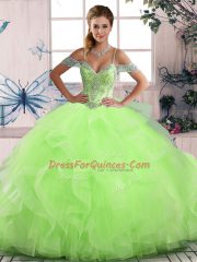 Colorful Floor Length Lace Up Quince Ball Gowns for Sweet 16 and Quinceanera with Beading and Ruffles