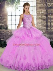 Admirable Floor Length Ball Gowns Sleeveless Lilac Quinceanera Dresses Lace Up