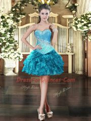 Hot Sale Teal Sweetheart Neckline Beading Prom Gown Sleeveless Lace Up