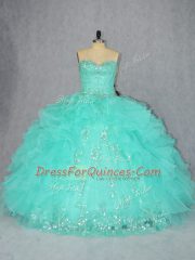 Captivating Sweetheart Sleeveless Lace Up Ball Gown Prom Dress Aqua Blue Organza