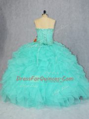 Captivating Sweetheart Sleeveless Lace Up Ball Gown Prom Dress Aqua Blue Organza