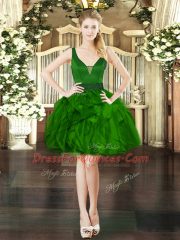 V-neck Sleeveless Organza Prom Evening Gown Beading and Ruffles Lace Up