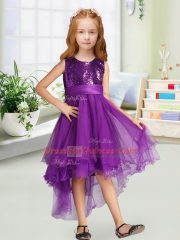 High Low A-line Sleeveless Purple Flower Girl Dresses Zipper